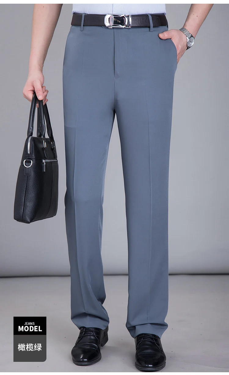 2025 New Summer Thin Mulberry Silk Middle-Aged Business Casual Straight Loose Wrinkle-Free Men's Pants