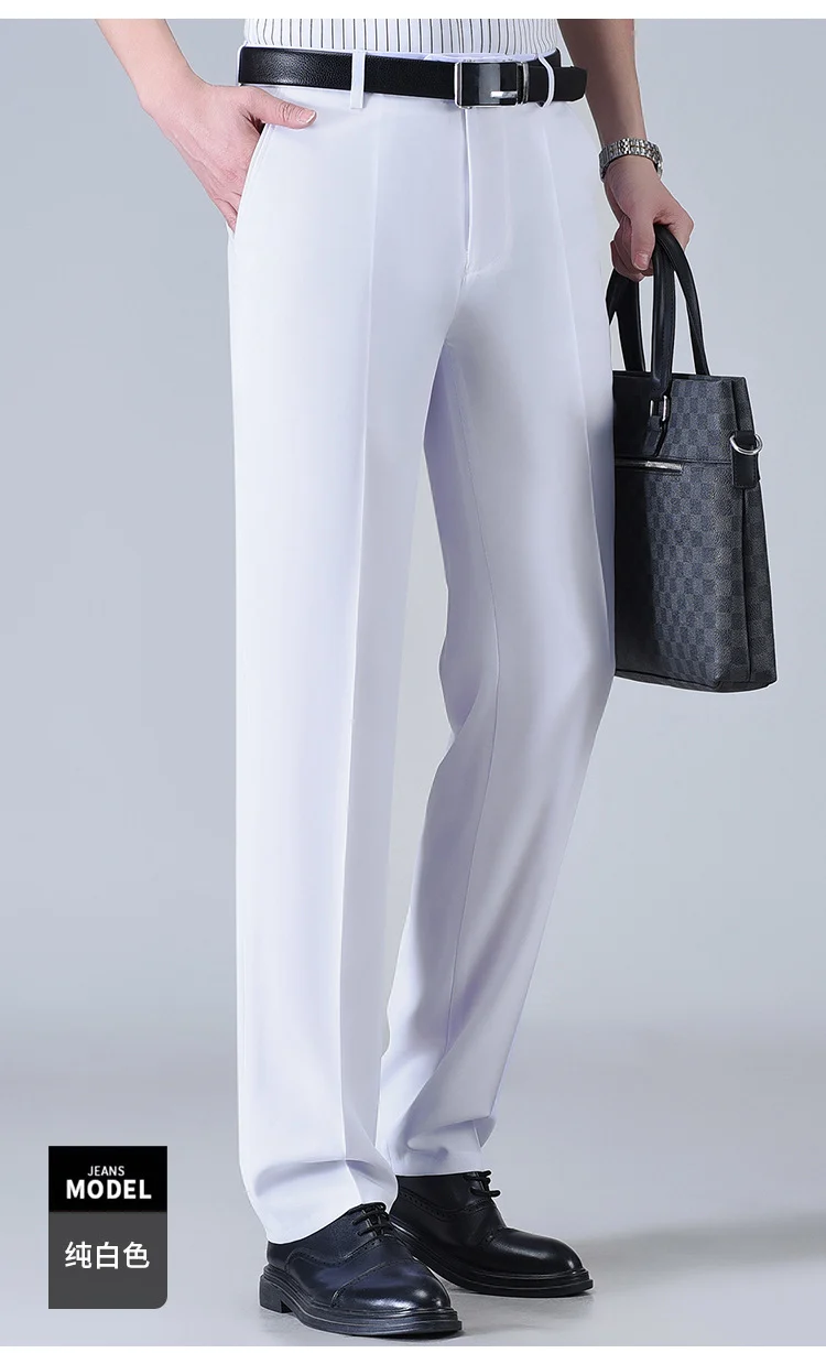 2025 New Summer Thin Mulberry Silk Middle-Aged Business Casual Straight Loose Wrinkle-Free Men's Pants