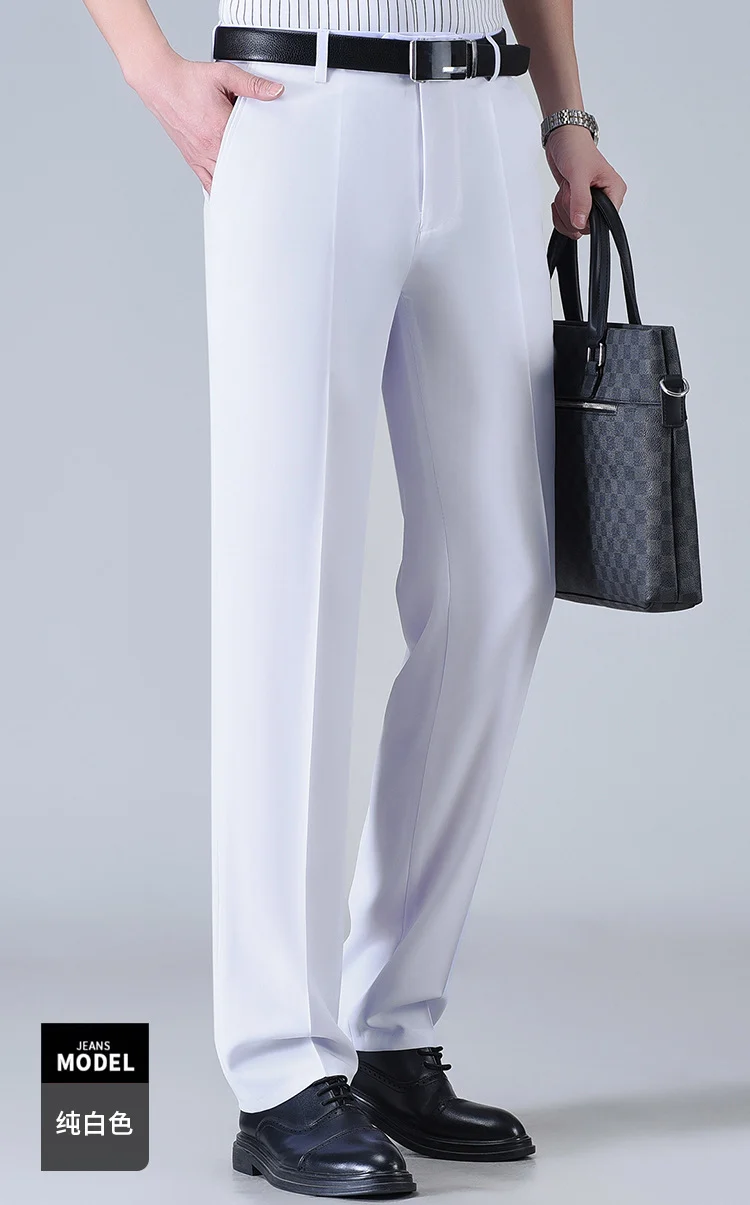 2025 New Summer Thin Mulberry Silk Middle-Aged Business Casual Straight Loose Wrinkle-Free Men's Pants