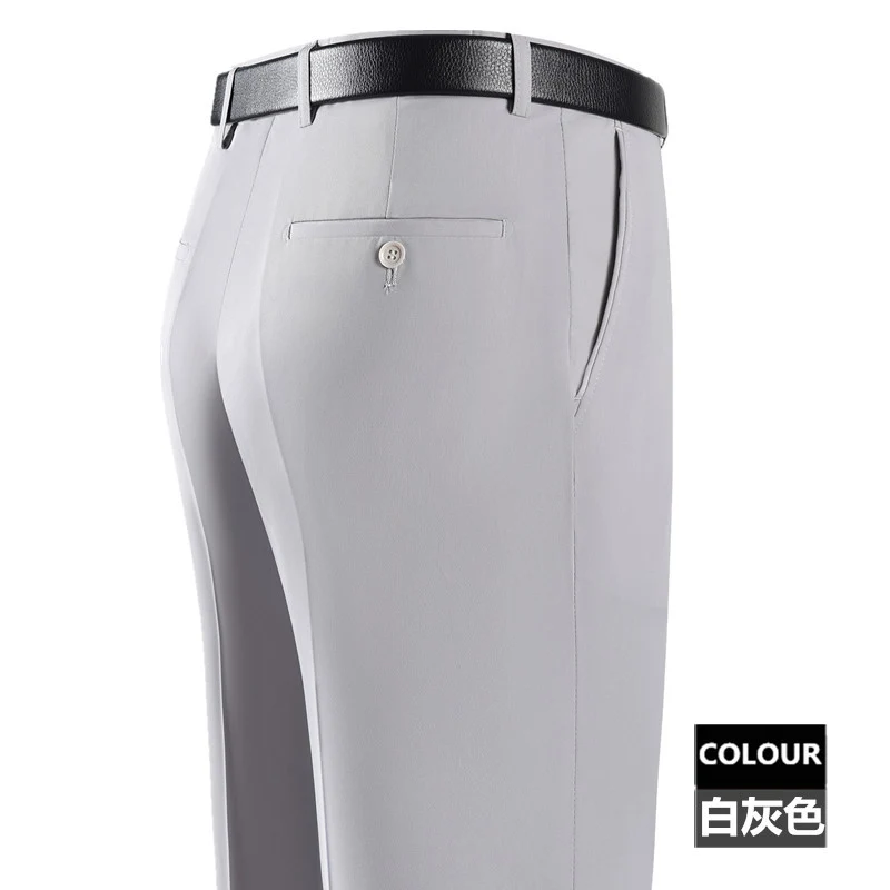 2025 New Summer Thin Mulberry Silk Middle-Aged Business Casual Straight Loose Wrinkle-Free Men's Pants