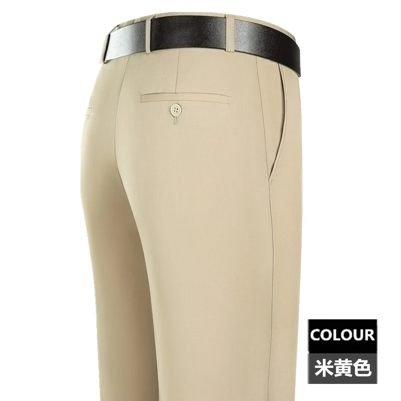 2025 New Summer Thin Mulberry Silk Middle-Aged Business Casual Straight Loose Wrinkle-Free Men's Pants