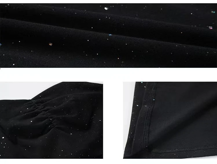 2024 Summer New Korean-style Hepburn Black Dress Mid-length Slimming Sequin Split Slim Sling Sexy dress
