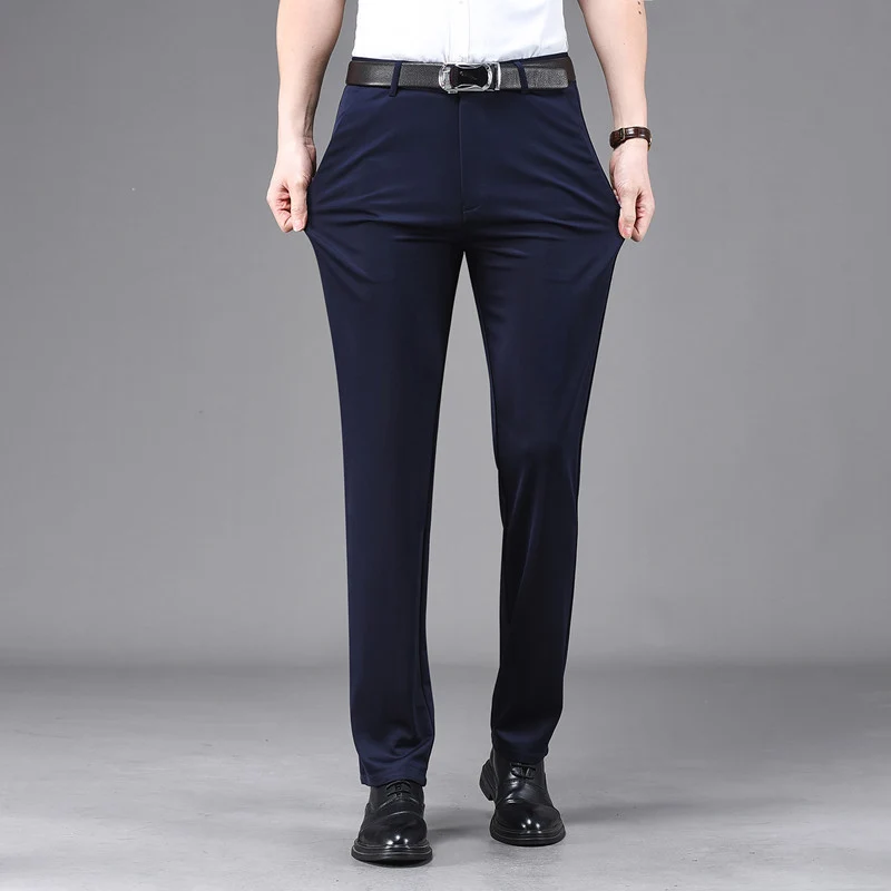 Business Casual Pants Men's Vertical Straight Dress Men's Spring and Summer Loose plus size Non-ironing Long Pants Stretch Pants