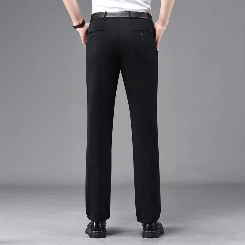 Business Casual Pants Men's Vertical Straight Dress Men's Spring and Summer Loose plus size Non-ironing Long Pants Stretch Pants