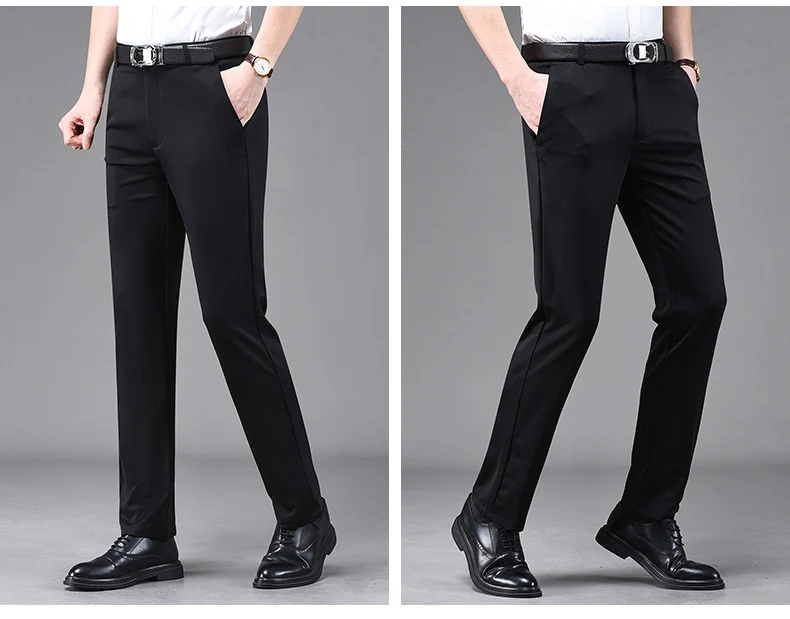 Business Casual Pants Men's Vertical Straight Dress Men's Spring and Summer Loose plus size Non-ironing Long Pants Stretch Pants