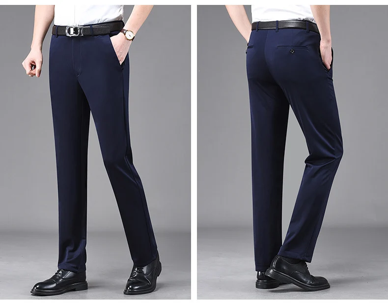 Business Casual Pants Men's Vertical Straight Dress Men's Spring and Summer Loose plus size Non-ironing Long Pants Stretch Pants