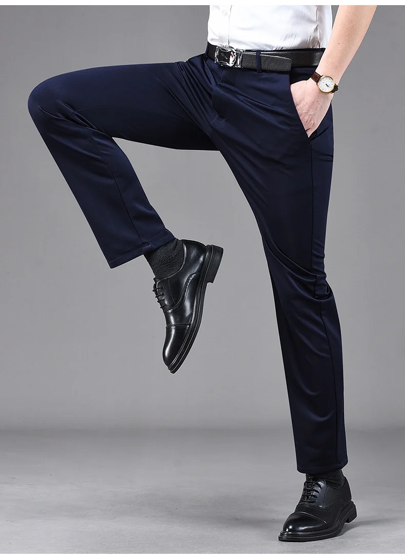Business Casual Pants Men's Vertical Straight Dress Men's Spring and Summer Loose plus size Non-ironing Long Pants Stretch Pants