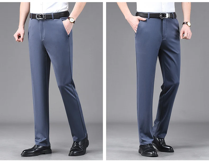 Business Casual Pants Men's Vertical Straight Dress Men's Spring and Summer Loose plus size Non-ironing Long Pants Stretch Pants