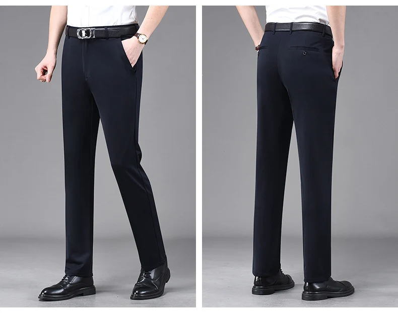 Business Casual Pants Men's Vertical Straight Dress Men's Spring and Summer Loose plus size Non-ironing Long Pants Stretch Pants