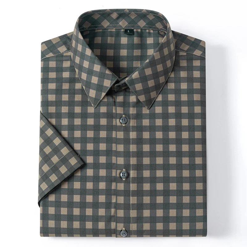 New 2025 Summer New Men's Short-Sleeved Bamboo Fiber Plaid Shirt Casual Half-Sleeved Pocketless Men's Lining