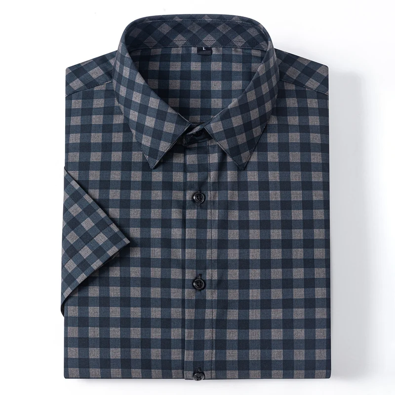 New 2025 Summer New Men's Short-Sleeved Bamboo Fiber Plaid Shirt Casual Half-Sleeved Pocketless Men's Lining
