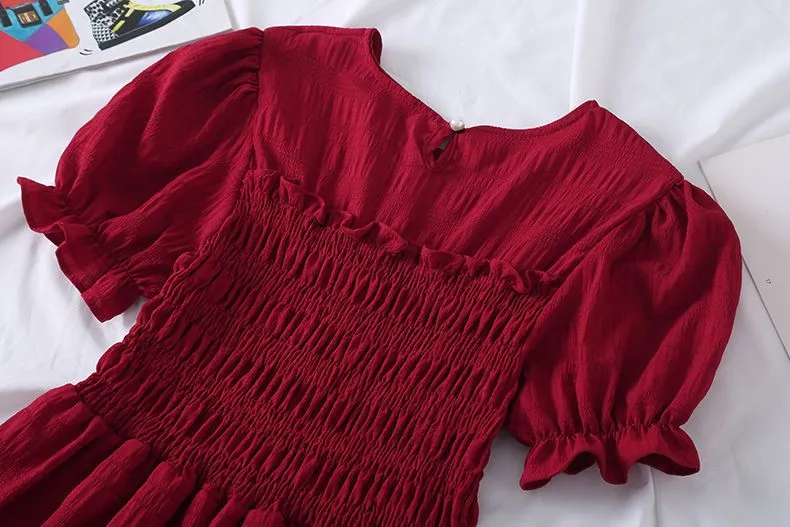 New Design Niche Skirt, Feminine, Slim Waist, French Mid-length, Western Style Short-sleeved Dress