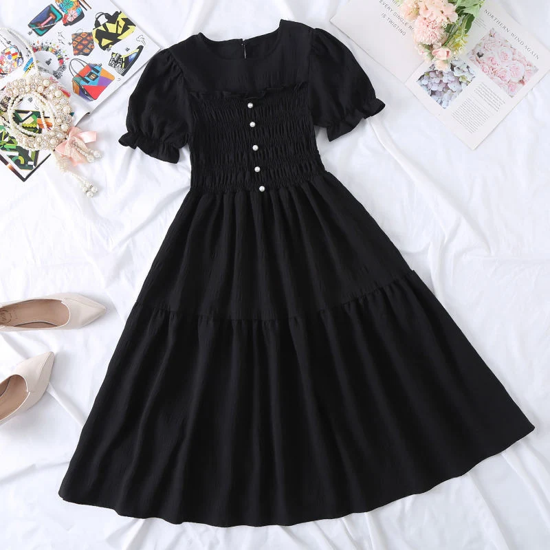 New Design Niche Skirt, Feminine, Slim Waist, French Mid-length, Western Style Short-sleeved Dress