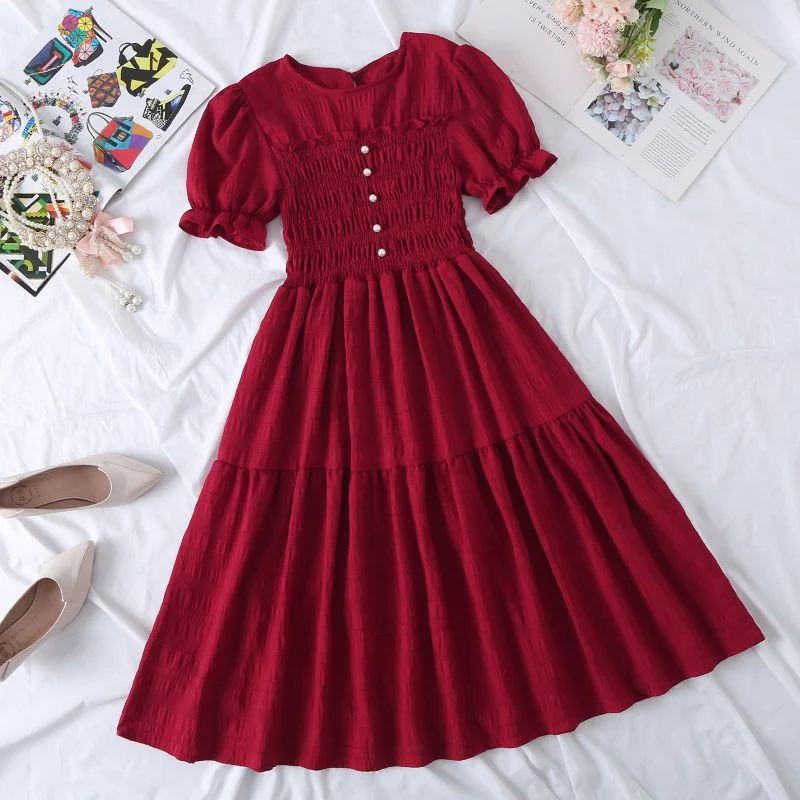 New Design Niche Skirt, Feminine, Slim Waist, French Mid-length, Western Style Short-sleeved Dress