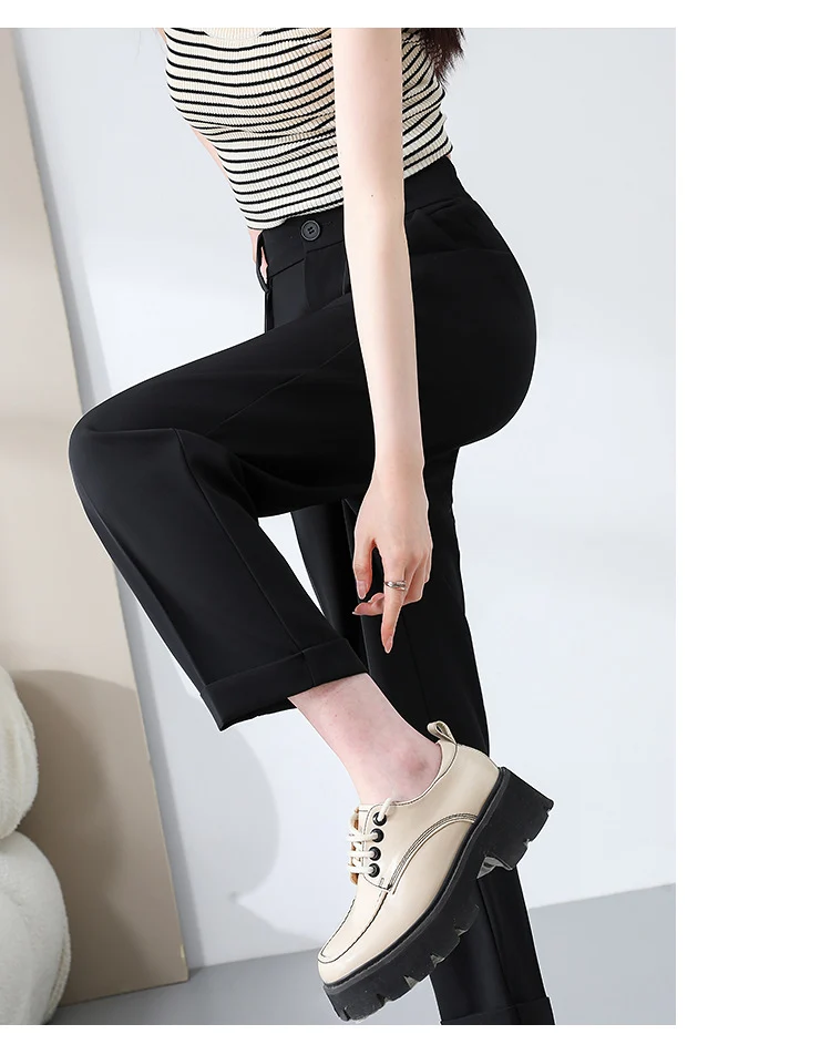 New Style Ice Silk Suit Pants for Petite Women, Cropped Straight-Leg Pants, Summer Thin Cigarette Pants, Free Shipping