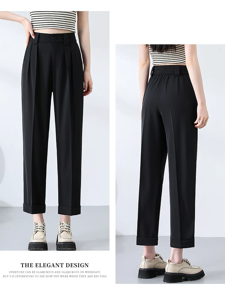 New Style Ice Silk Suit Pants for Petite Women, Cropped Straight-Leg Pants, Summer Thin Cigarette Pants, Free Shipping