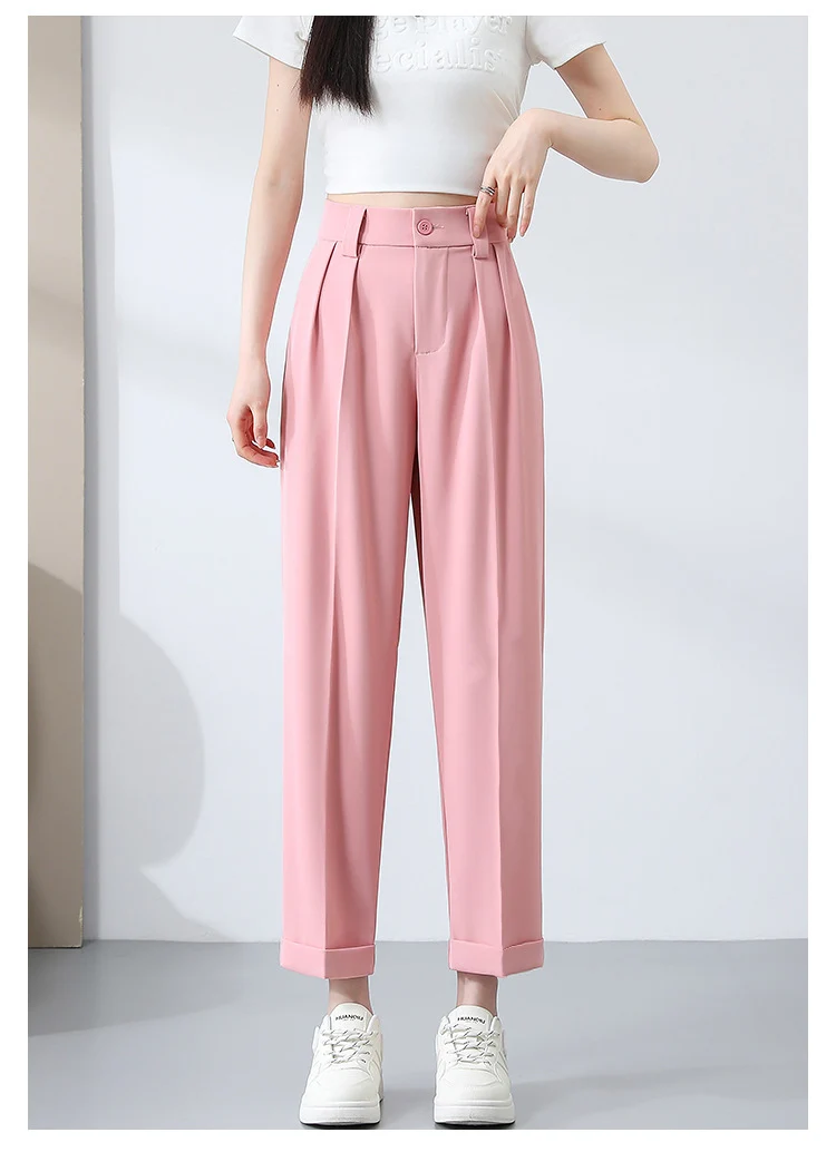 New Style Ice Silk Suit Pants for Petite Women, Cropped Straight-Leg Pants, Summer Thin Cigarette Pants, Free Shipping