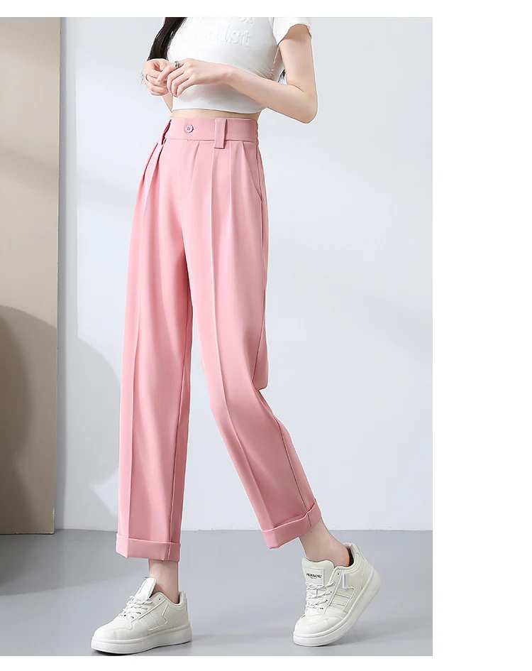 New Style Ice Silk Suit Pants for Petite Women, Cropped Straight-Leg Pants, Summer Thin Cigarette Pants, Free Shipping