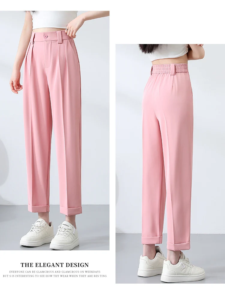 New Style Ice Silk Suit Pants for Petite Women, Cropped Straight-Leg Pants, Summer Thin Cigarette Pants, Free Shipping