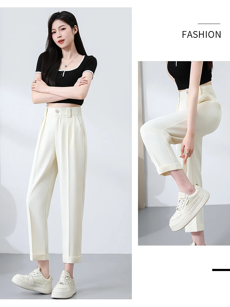 New Style Ice Silk Suit Pants for Petite Women, Cropped Straight-Leg Pants, Summer Thin Cigarette Pants, Free Shipping