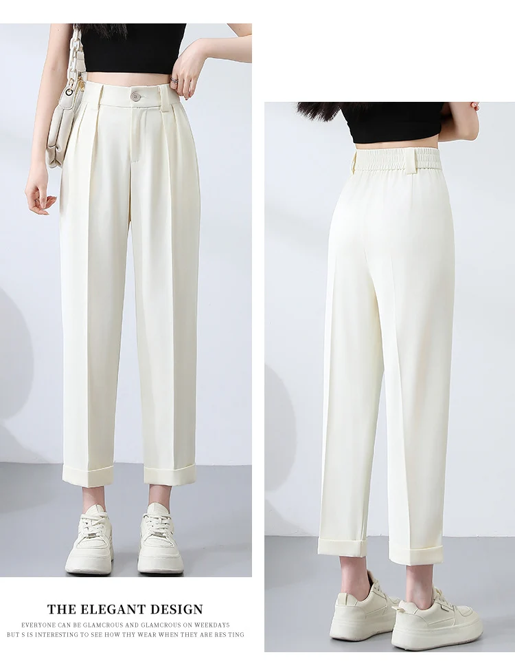 New Style Ice Silk Suit Pants for Petite Women, Cropped Straight-Leg Pants, Summer Thin Cigarette Pants, Free Shipping