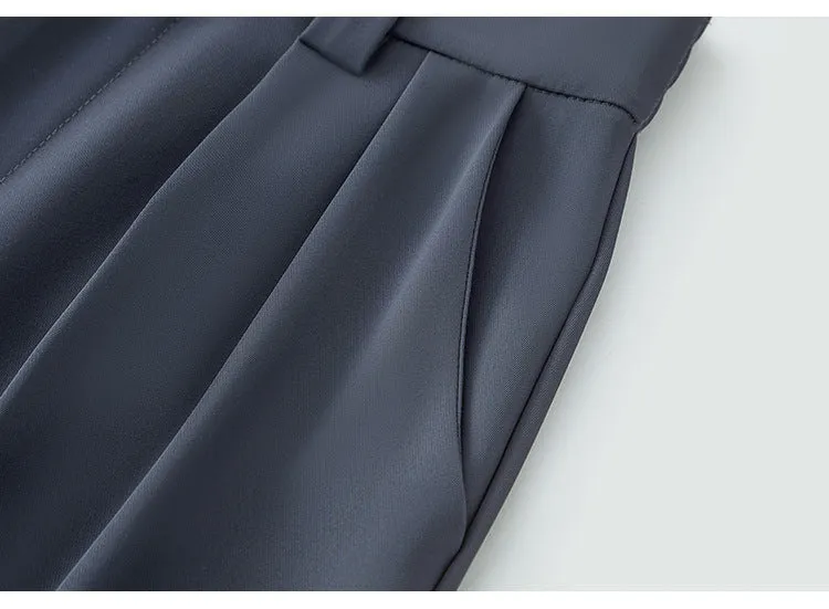 New Style Ice Silk Suit Pants for Petite Women, Cropped Straight-Leg Pants, Summer Thin Cigarette Pants, Free Shipping