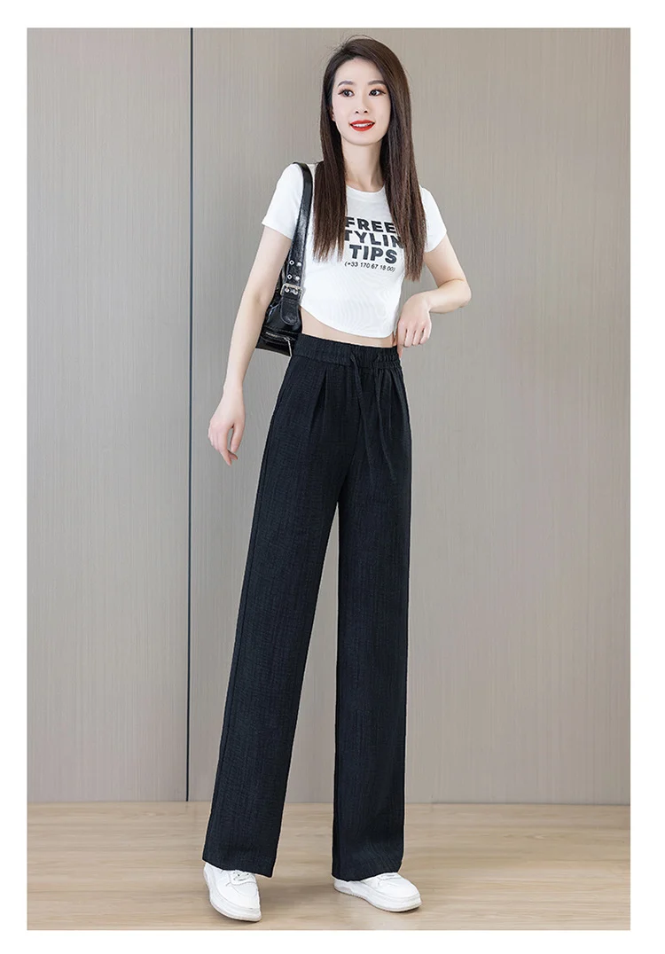 Ice Silk Thin Narrow Wide-Leg Pants for Women 2025 Summer New High-Waisted Loose Casual Slimming Drape Straight Pants