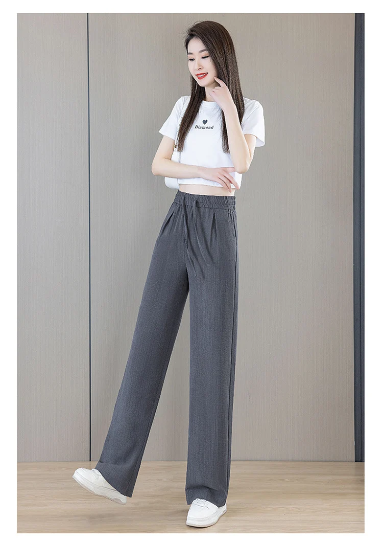 Ice Silk Thin Narrow Wide-Leg Pants for Women 2025 Summer New High-Waisted Loose Casual Slimming Drape Straight Pants