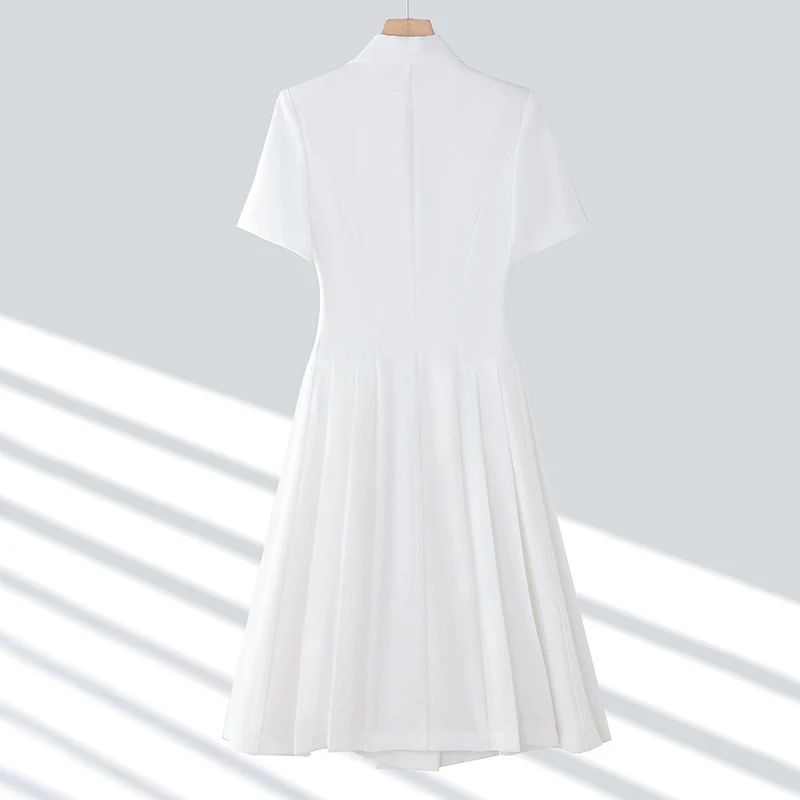 Spring and summer blue short-sleeved dress women's 2025 high-grade double-breasted professional suit collar mid-length skirt