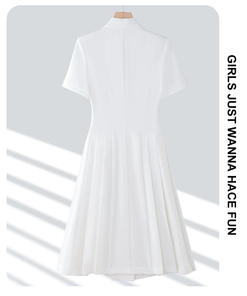 Spring and summer blue short-sleeved dress women's 2025 high-grade double-breasted professional suit collar mid-length skirt