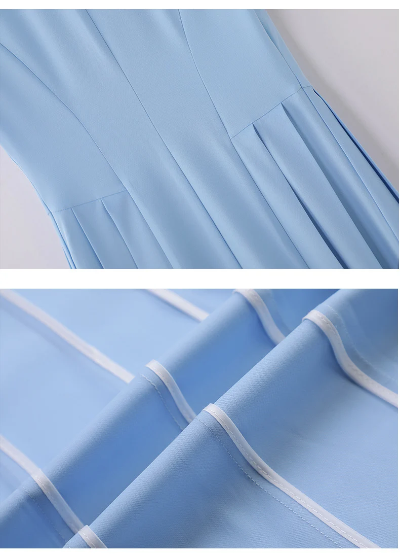 Spring and summer blue short-sleeved dress women's 2025 high-grade double-breasted professional suit collar mid-length skirt