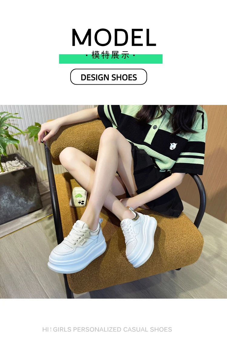 Thick-Soled White Sneakers for Women 2026 Spring and Autumn Hot-Selling Genuine Leather Breathable Sneakers for Women, Super Popular Versatile Casual Platform Shoes