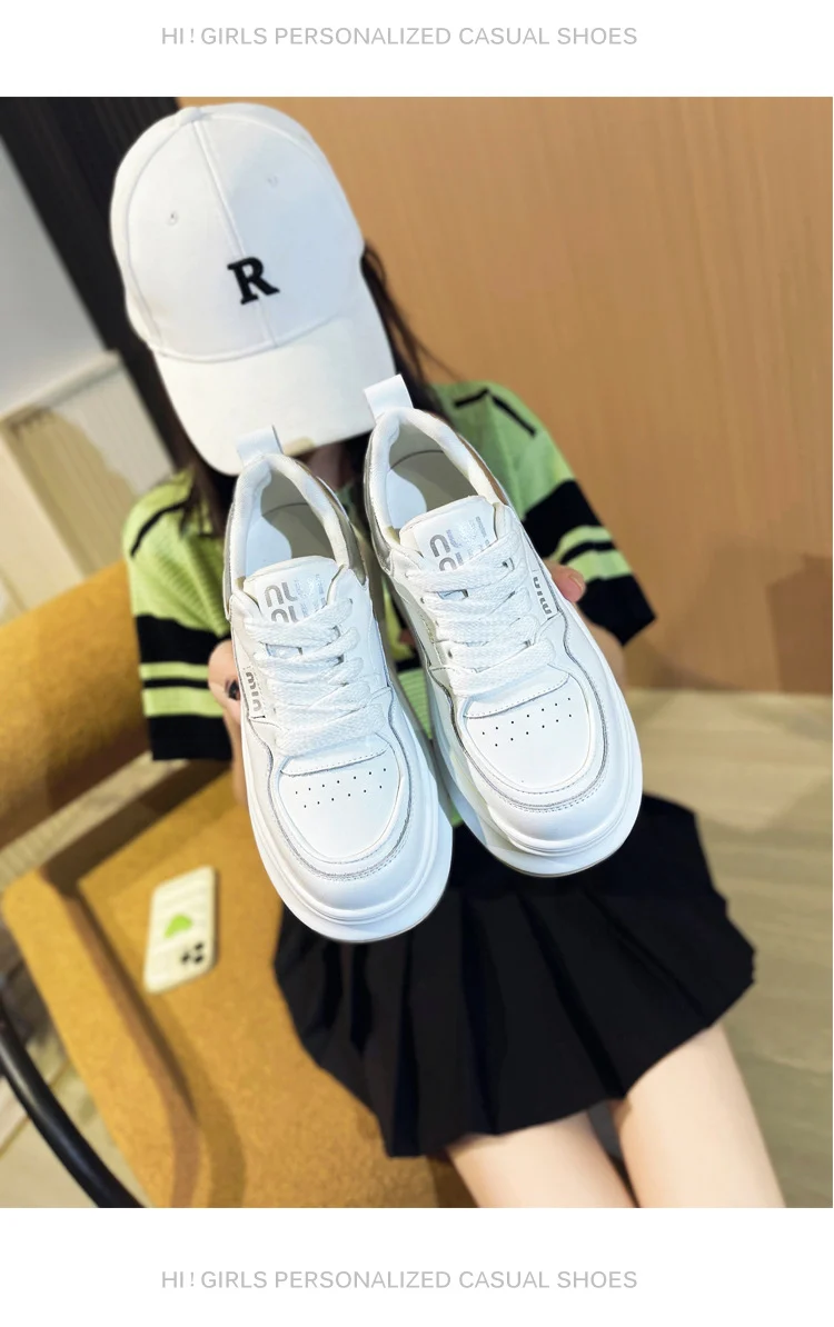 Thick-Soled White Sneakers for Women 2026 Spring and Autumn Hot-Selling Genuine Leather Breathable Sneakers for Women, Super Popular Versatile Casual Platform Shoes