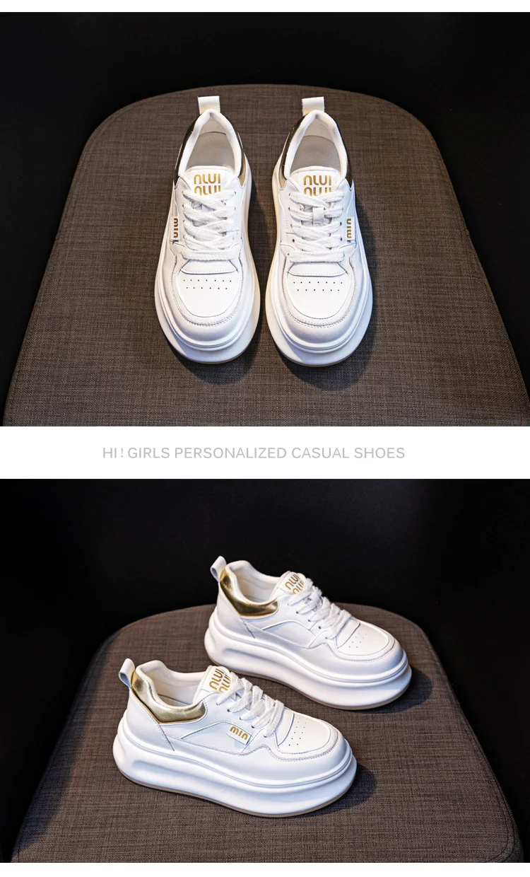 Thick-Soled White Sneakers for Women 2026 Spring and Autumn Hot-Selling Genuine Leather Breathable Sneakers for Women, Super Popular Versatile Casual Platform Shoes