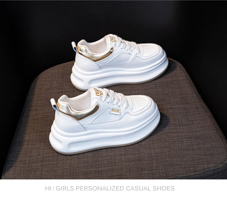 Thick-Soled White Sneakers for Women 2026 Spring and Autumn Hot-Selling Genuine Leather Breathable Sneakers for Women, Super Popular Versatile Casual Platform Shoes