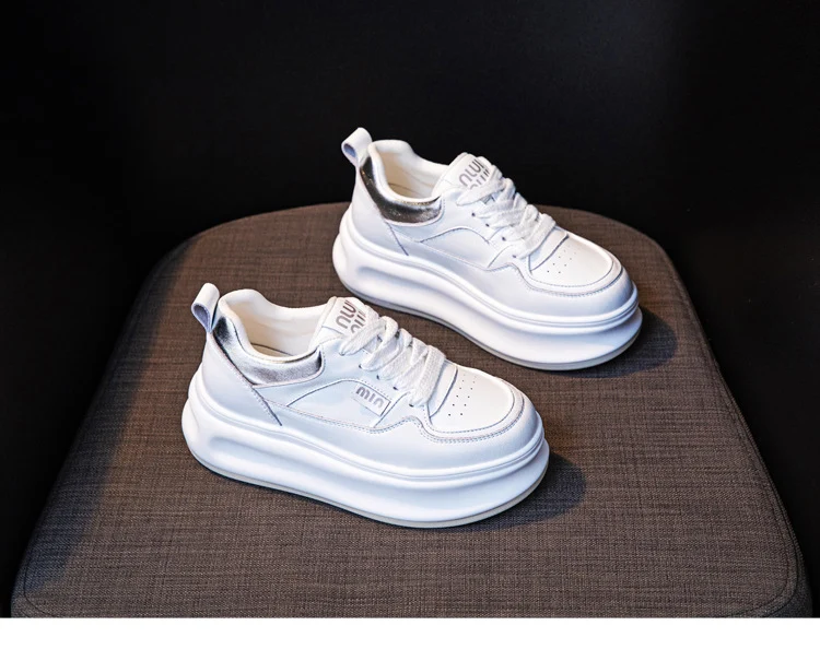 Thick-Soled White Sneakers for Women 2026 Spring and Autumn Hot-Selling Genuine Leather Breathable Sneakers for Women, Super Popular Versatile Casual Platform Shoes