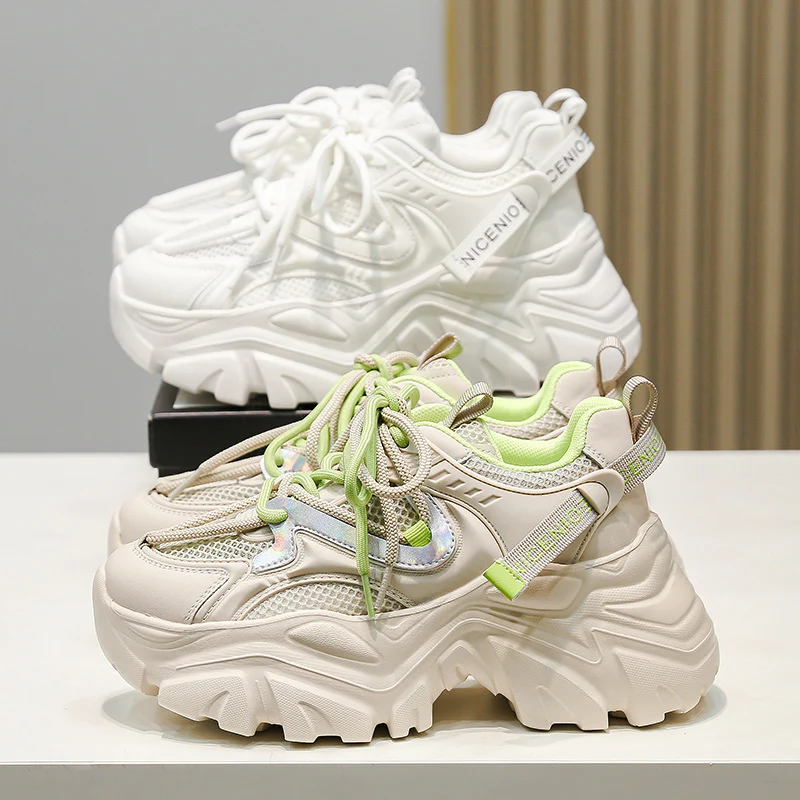New Spring Shoes, Thick-Soled Women's Shoes, Versatile Height-Increasing Shoes, Non-Slip, Breathable, Lightweight Dad Shoes, Mesh Sneakers for Women