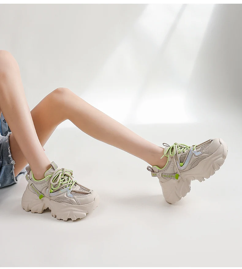 New Spring Shoes, Thick-Soled Women's Shoes, Versatile Height-Increasing Shoes, Non-Slip, Breathable, Lightweight Dad Shoes, Mesh Sneakers for Women