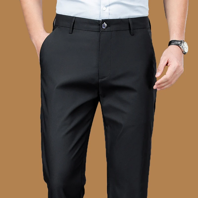 Wholesale Casual Pants Men's Western Pants Trousers Men's Thin Stretch Slim-Fit Pants Non-Ironing Business Dress Pants Trendy