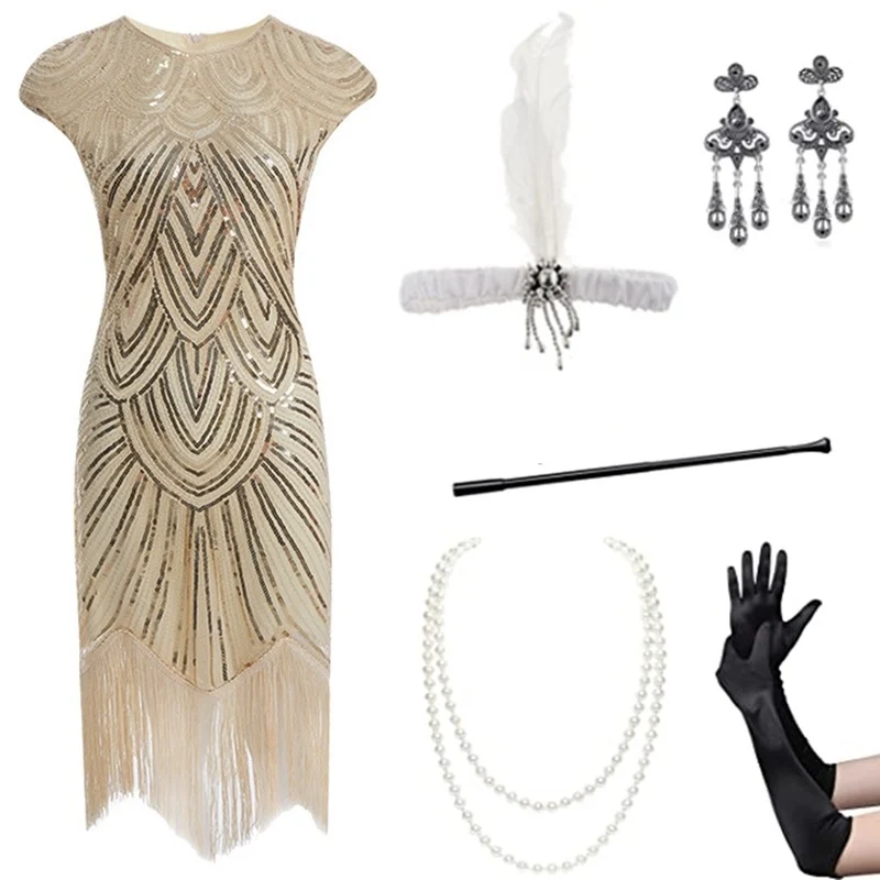 Foreign trade European and American 1920 retro women's sequined dress Gatsby ball tassel dress stage performance clothing suit
