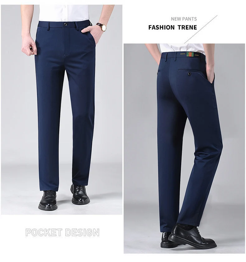 Live popular Tiger head summer thin men's casual pants men's straight business dad suit pants men's stretch long pants