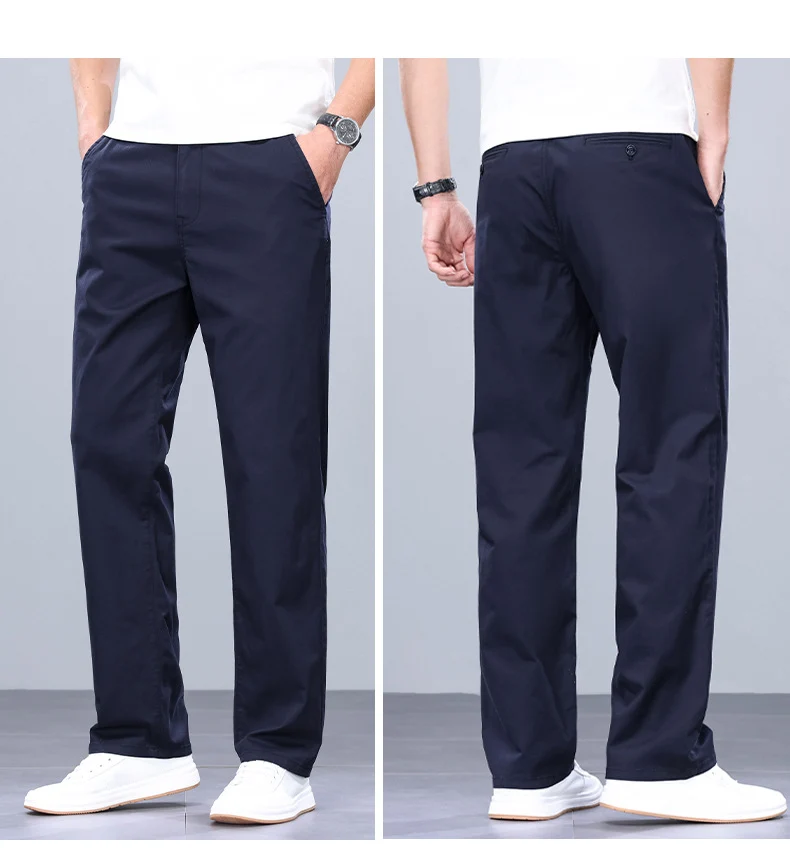 Binhaolu Men's Clothing High-End Pure Cotton Casual Pants for Men, Autumn and Winter Style with Fleece, New Business Style Men's Pants in Navy Blue