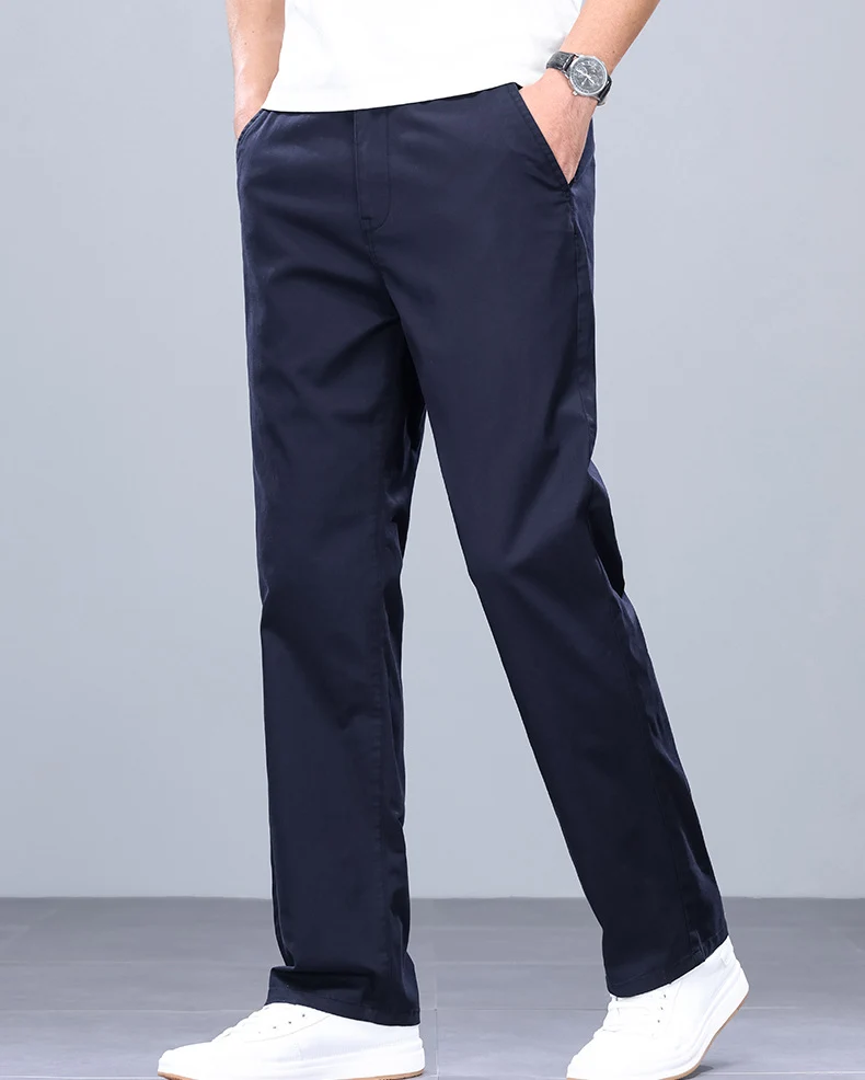 Binhaolu Men's Clothing High-End Pure Cotton Casual Pants for Men, Autumn and Winter Style with Fleece, New Business Style Men's Pants in Navy Blue