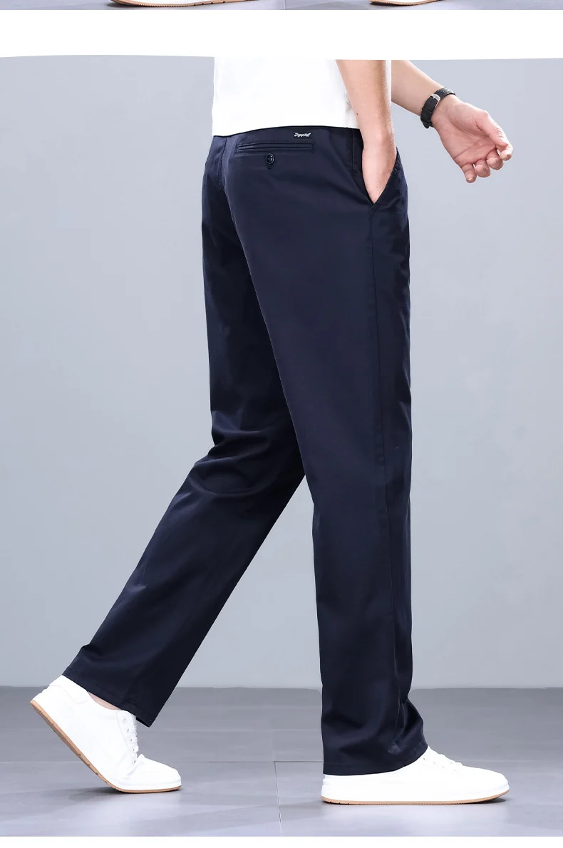 Binhaolu Men's Clothing High-End Pure Cotton Casual Pants for Men, Autumn and Winter Style with Fleece, New Business Style Men's Pants in Navy Blue