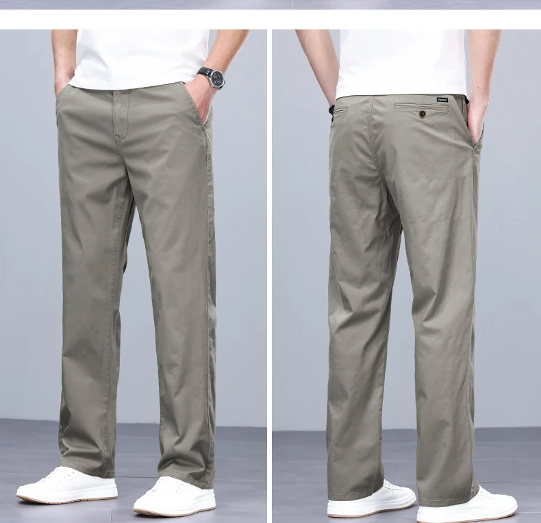 Binhaolu Men's Clothing High-End Pure Cotton Casual Pants for Men, Autumn and Winter Style with Fleece, New Business Style Men's Pants in Navy Blue