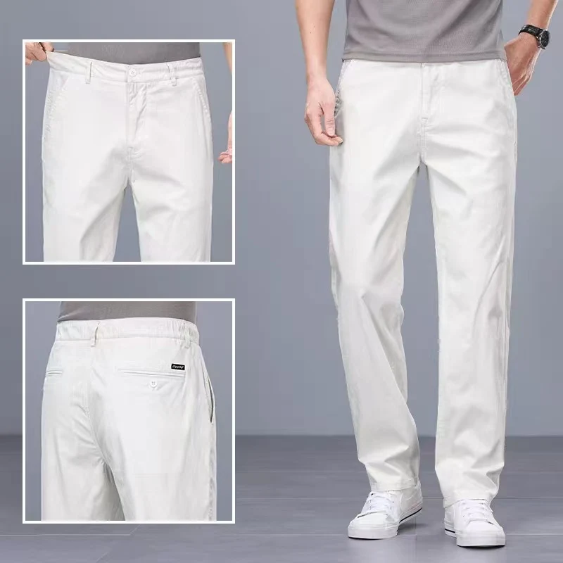 Binhaolu Men's Clothing High-End Pure Cotton Casual Pants for Men, Autumn and Winter Style with Fleece, New Business Style Men's Pants in Navy Blue