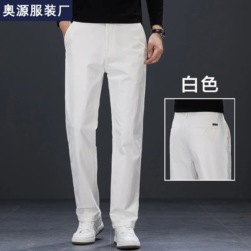 Binhaolu Men's Clothing High-End Pure Cotton Casual Pants for Men, Autumn and Winter Style with Fleece, New Business Style Men's Pants in Navy Blue