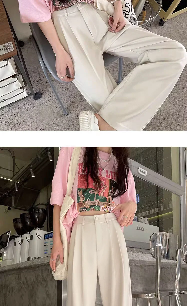Gray Suit Pants for Women Spring and Summer New High-Waisted Double Pleated Slim Floor-Length Trousers Casual Straight Wide-Leg Pants