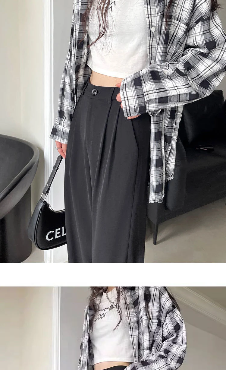 Gray Suit Pants for Women Spring and Summer New High-Waisted Double Pleated Slim Floor-Length Trousers Casual Straight Wide-Leg Pants