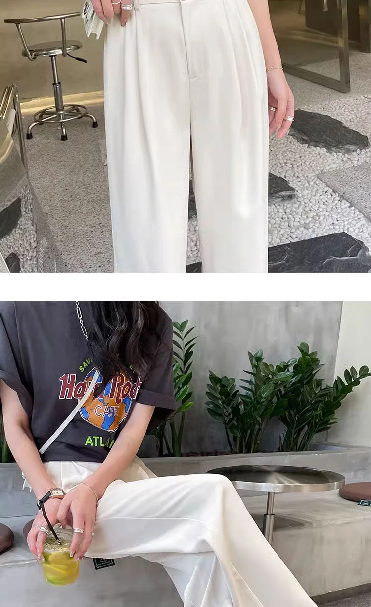 Gray Suit Pants for Women Spring and Summer New High-Waisted Double Pleated Slim Floor-Length Trousers Casual Straight Wide-Leg Pants